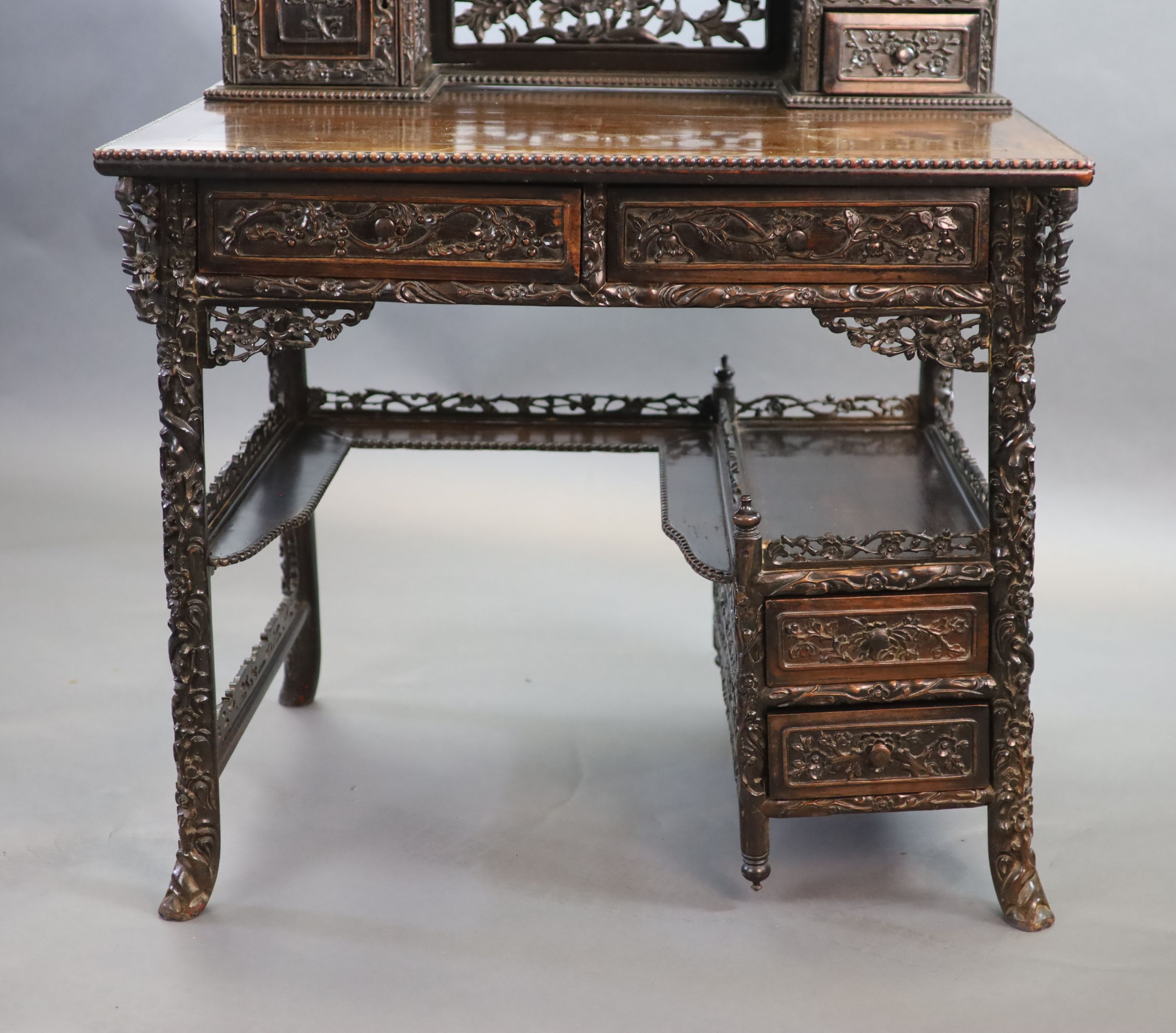 A late 19th century Chinese hongmu desk, W.94cm D.71cm H.128cm